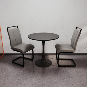 English Elm 31.5" Black Round Tulip Dining Table Set With 2 Gray Pu Chairs, Modern For Small Spaces & Easy Care W2189S00639
