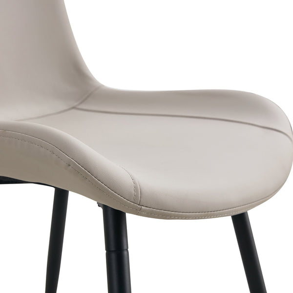 English Elm Light gray faux leather dining chair with widened curved cushion, black metal cross legs, comfy office seat W1512P406547