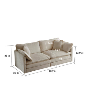 English Elm Chenille Modular Loveseat Sectional with Ottoman for Cozy Small Space Living Rooms W714S00895