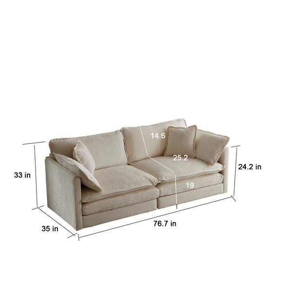 English Elm Chenille Modular Loveseat Sectional with Ottoman for Cozy Small Space Living Rooms W714S00895