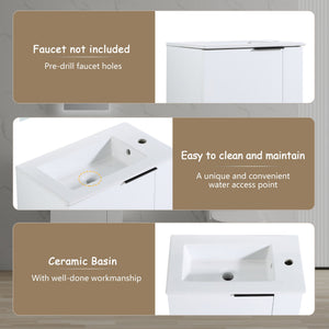 English Elm Bathroom Vanity Ceramic Sink 22" Floating Small Bathroom Cabinet Soft-Close Doors Matte Black Handle W99984104