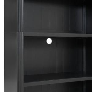 English Elm 83.4" Tall Wood Bookcase with LED Light Strip, 5-Tier Adjustable Shelves, Cable Hole, Modern Black Storage Organizer N751S246934B