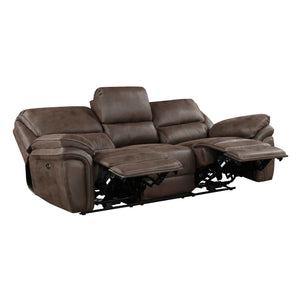 English Elm Plush Power Reclining Sofa with Usb Port Brown Microfiber Solid Wood Living Room B011P229985
