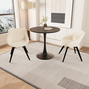English Elm 31.5" Modern Black Mdf Round Tulip Dining Table Set With 2 Beige Chairs - Perfect For Small Spaces! W2189S00734