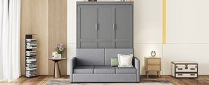 English Elm Queen Murphy Bed with Linen Cushion Sofa Folds Flat for Studio or Guest Room LP000891AAE