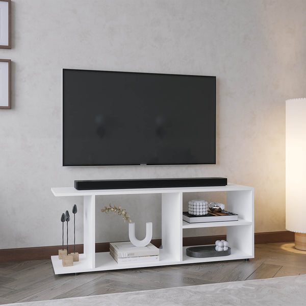 English Elm Entertainment Center Sleek Modern Low-Profile Media Stand with Four Shelves, Durable Engineered Wood Storage & Sturdy Legs, Ready to Assemble White 49.61 L x 15.35 W x 3.15 H B097P250863