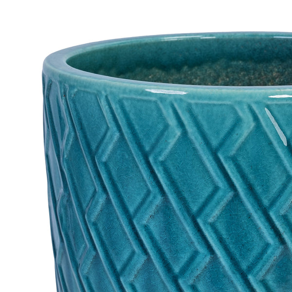 English Elm Ceramic Handcrafted Cyan Planter - Modern Elegance For Your Patio, Garden, Or Windowsill Display W3273P326367