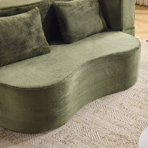 English Elm 71-inch plush folding sofa bed with high-density foam, faux fur futon convertible for guests and yoga Green W1829P362308