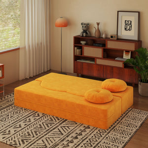 English Elm Folding Foam Futon Sofa Sleeper Twin Size Floor Lounger for Guest or Studio Use Yellow W2353P388490