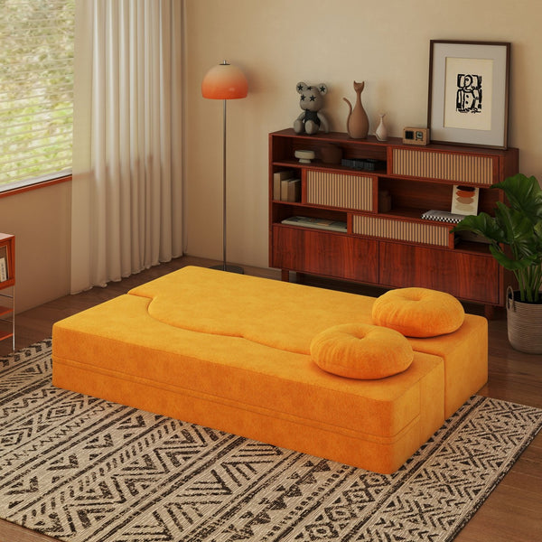 English Elm Folding Foam Futon Sofa Sleeper Twin Size Floor Lounger for Guest or Studio Use Yellow W2353P388490