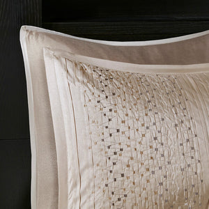 English Elm 8 Piece Embroidered Comforter Set - Luxurious Faux Silk Queen Bedding With Decorative Accents B03597011