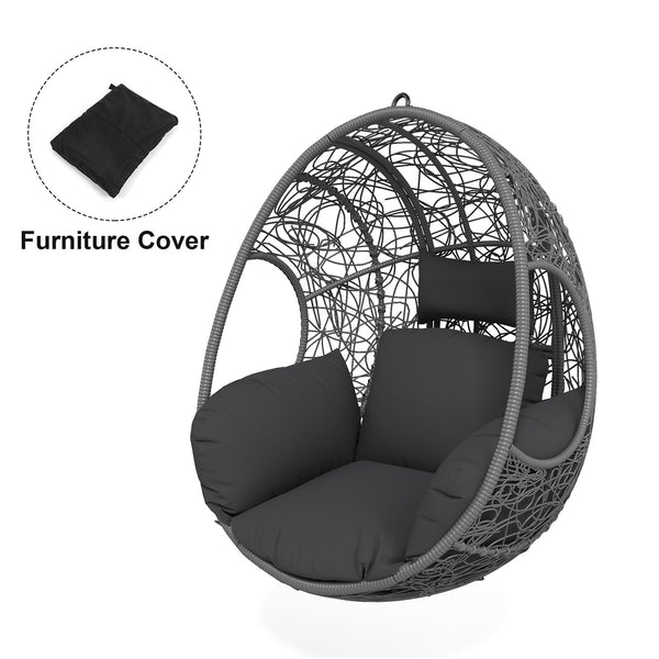 English Elm Outdoor Handwoven Pe Wicker Egg Hanging Chair Plush Cushion Patio Lounge Seat W400134959