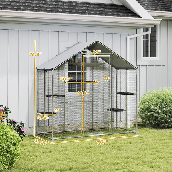 English Elm Pet Catio Walk-in Outdoor Cat Enclosure with Galvanized Steel Frame and Uv Roof T3971P466707