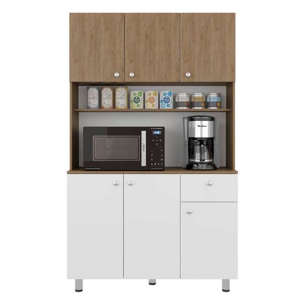English Elm White Tall Kitchen Pantry Cabinet with Microwave Shelf Open and Enclosed Storage B062S01856