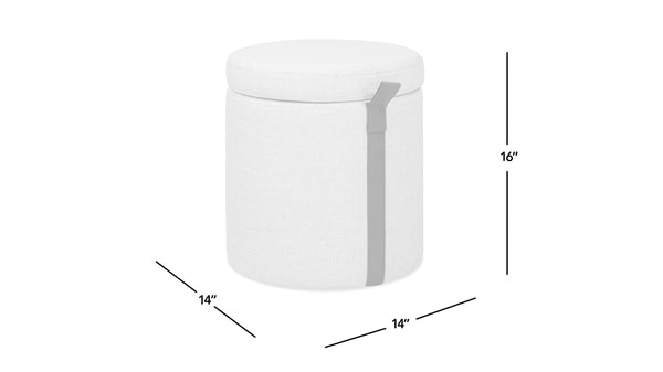 English Elm Jennifer Taylor Home - Brandy Compact 14" Round Upholstered Storage Ottoman with Leather Accent Tab, Linen Neutral Chic White B2719P269255