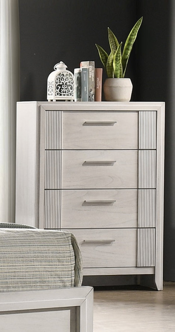 English Elm 1pc Modern 4-Drawer Tall Storage Chest in Mist Finish — Sleek Bedroom Organizer with Spacious Drawers White 20 L x 37 W x 51 H B2741P404864