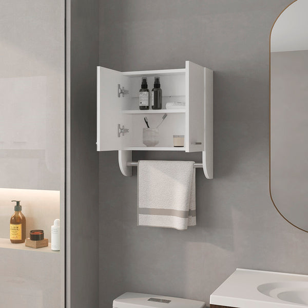English Elm Medicine Cabinet Riley White with Towel Rod, Dual Doors & Metal Handles, Engineered Wood Storage for Bathrooms B092P238746