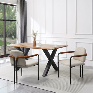 English Elm Christopher Knight Home® - Dinning modern iron-frame dining chair set of 2 with durable fabric seats, compact, stylish and sturdy Beige,Espresso N771P247180M