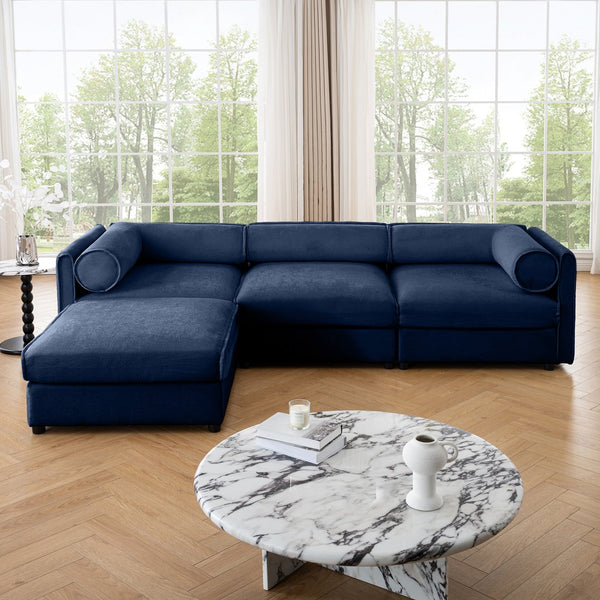 English Elm Elegant Blue Chenille Sectional Sofa With Hidden Storage, Ergonomic Support, And Modular Design W714S01050