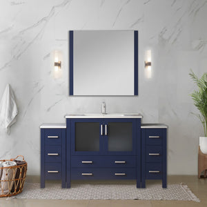 English Elm Navy Double Bath Vanity 60" W X 18.25" D With Side Cabinet, White Ceramic Top & Matching Mirrors B2731S00594