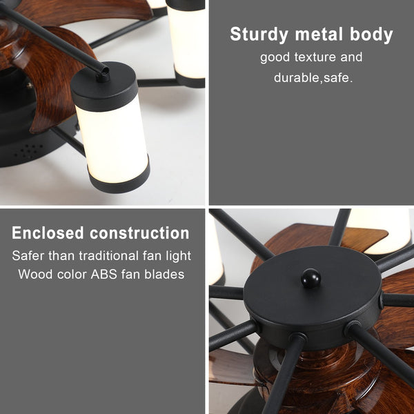 English Elm 21.7 Ceiling Fan Light Windmill Flush Mount with Dimmable LED, Remote, Timer, 6 Speeds, Black Wood-Blade W2312P374761