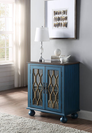 English Elm Lassie Antique Blue Console Cabinet with Glass Doors & Turned Legs, 2-Door Storage, 70lb Top Limit B2726P272971