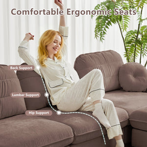 English Elm Chenille Cloud Modular Loveseat with Deep Foam Cushions Quilted Back and Ottoman Rose Dust W714S01775