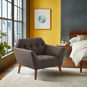 JLA Home INK+IVY - Wide Sculptural Mid-Century Lounge Chair with Hand-Tufted Detail, Durable Woven Upholstery, Solid Wood Legs Charcoal II110-0391