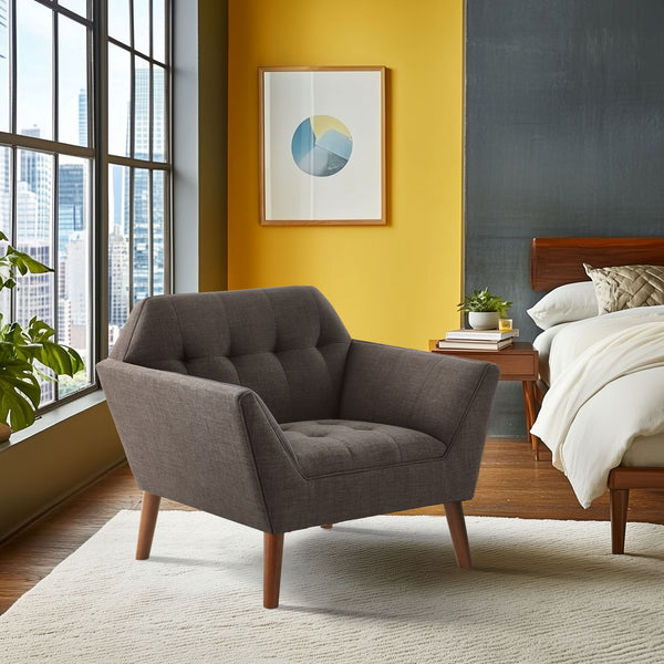 JLA Home INK+IVY - Wide Sculptural Mid-Century Lounge Chair with Hand-Tufted Detail, Durable Woven Upholstery, Solid Wood Legs Charcoal II110-0391