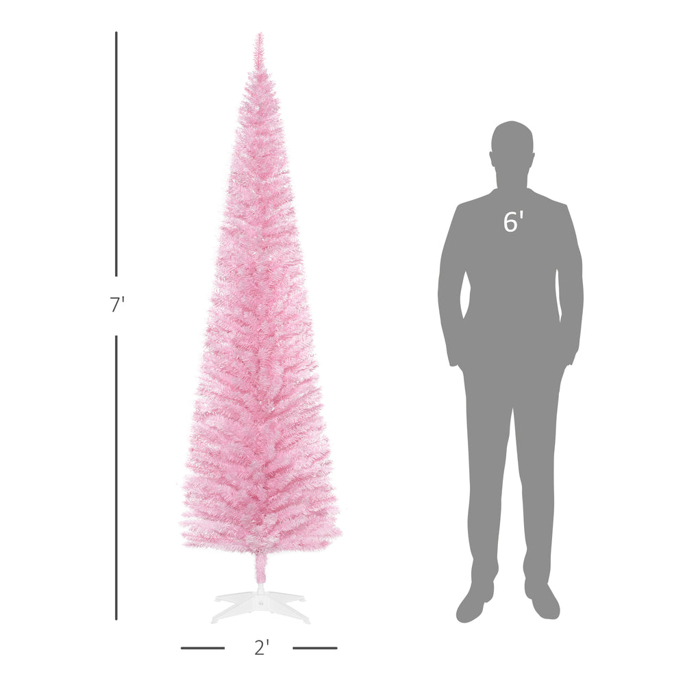 English Elm Snow Flocked Pink Pencil Artificial Christmas Tree for Entryway or Bedroom Corner T3971P419320