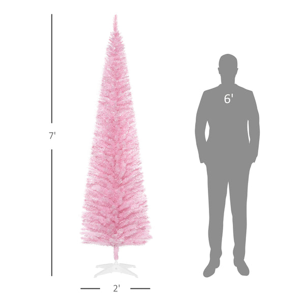 English Elm Snow Flocked Pink Pencil Artificial Christmas Tree for Entryway or Bedroom Corner T3971P419320
