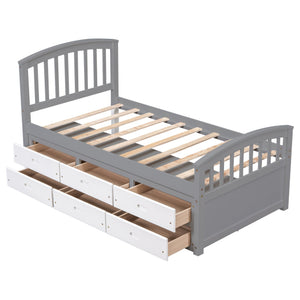 English Elm Twin Platform Bed Solid Pine Frame Six Drawer Storage Clean Modern Bedroom Design N719S000121S