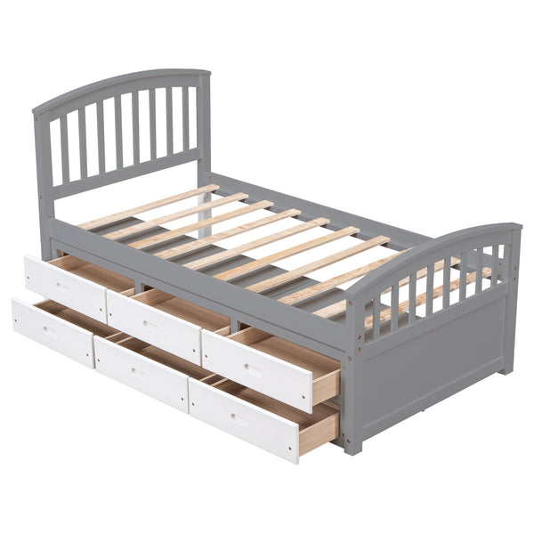 English Elm Twin Platform Bed Solid Pine Frame Six Drawer Storage Clean Modern Bedroom Design N719S000121S