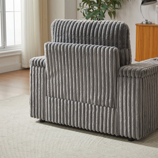 English Elm 42.5-inch corduroy single recliner with cup holder, storage ottoman, plush back pillow for lounging Grey W834P375123