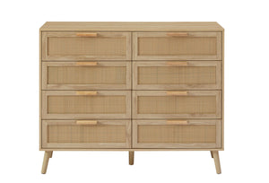 English Elm Bedroom 8-Drawer Dresser With Rattan Fronts – Stylish Storage For Kids’ Rooms & Living Spaces W1162P190402