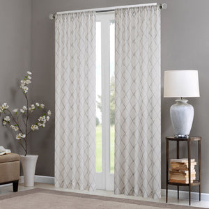 JLA Home Madison Park - Diamond Sheer Window Curtain Panel with Embroidered Diamond Texture for Soft Light Diffusion and Layering White/Grey MP40-2010