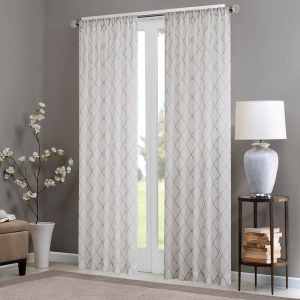 JLA Home Madison Park - Diamond Sheer Window Curtain Panel with Embroidered Diamond Texture for Soft Light Diffusion and Layering White/Grey MP40-2010