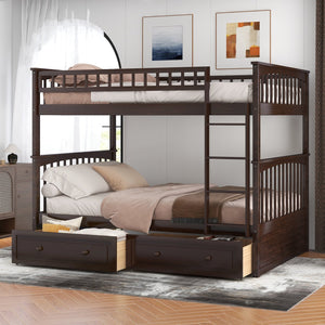 English Elm Full Over Bunk Bed Convertible Pine Frame with Storage Drawers for Kids Rooms Espresso GX000241AAP