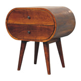 Rustic Solid Wood Chestnut Bedside with 2 Drawers & Nordic Legs - Large Circular Design