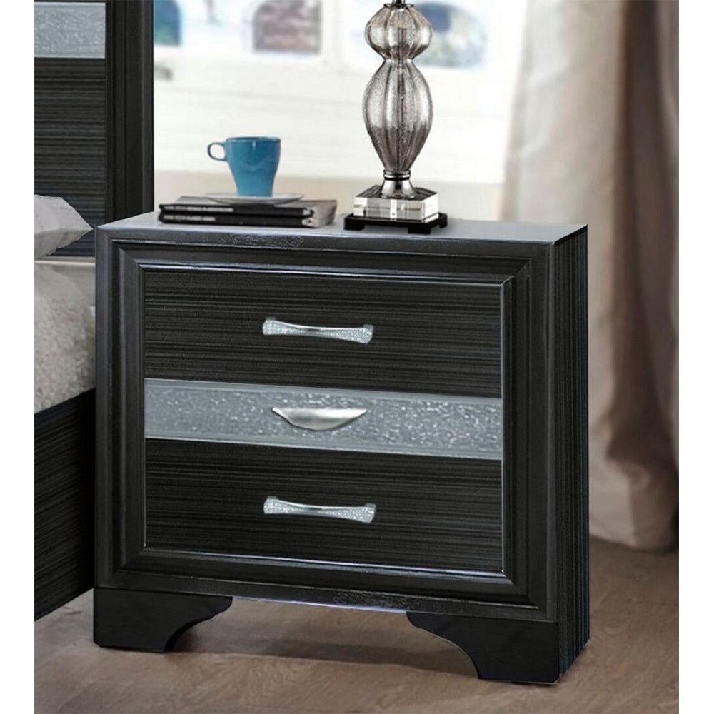 English Elm 2 Drawers And 1 Jewelry Drawer Nightstand - Elegant Black Storage With Modern Design & Organization B016P253286