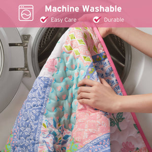 JLA Home Intelligent Design - 3pcs Quil t Set with Reversible Floral Patchwork, Tassel Pillow, Soft Brushed Microfiber Comfort 88 L x 68 W x 3H ID13-2512