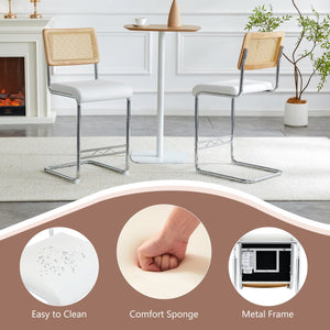 English Elm Natural Rattan Backrest Counter Stools Set of Two with Velvet Seat and Chrome Legs W2920P395620