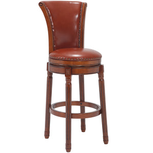 English Elm Cow Leather Swivel Bar Stools - 26" Counter Height With Back, Rustic Hardwood Frame For Home Use W2195P246384