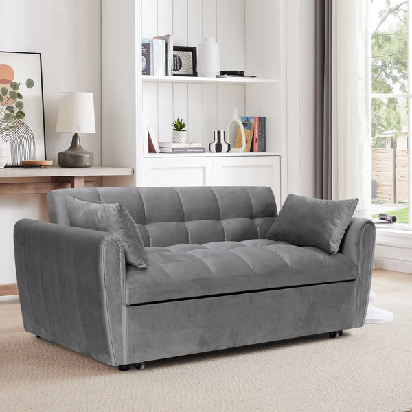 English Elm 65-inch Velvet Convertible Futon Sofa Bed with Adjustable Back for Living Room Dark Gray W2564S00070