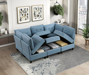 English Elm Living Modular Armless Chair with Hidden Storage, Tufted Fabric Comfort, Solid Wood Frame, Easy Assembly Blue 28.5 L x 37.75 W x 16 H B011P309913