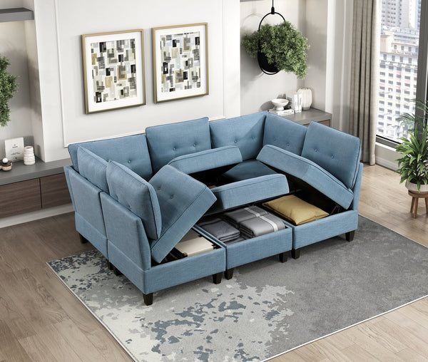 English Elm Living Modular Armless Chair with Hidden Storage, Tufted Fabric Comfort, Solid Wood Frame, Easy Assembly Blue 28.5 L x 37.75 W x 16 H B011P309913