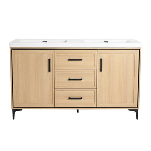 English Elm 60" Freestanding Bathroom Vanity With Double Sink, Soft-Close Doors & Drawers In Original Oak Finish P2 W1972P315237-GIGA