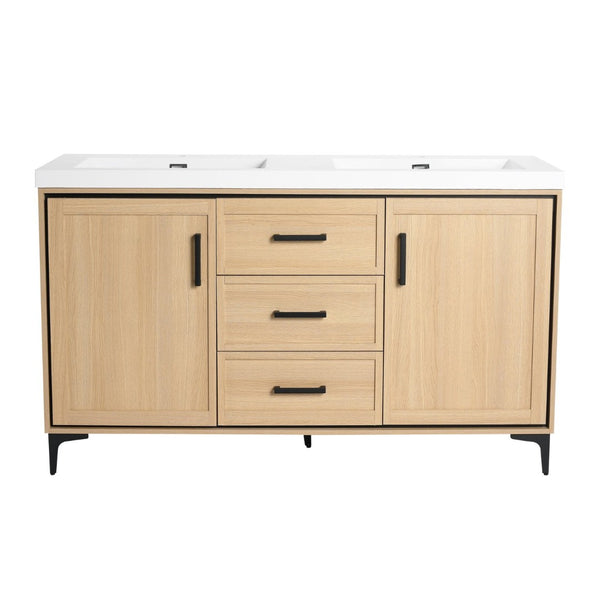 English Elm 60" Freestanding Bathroom Vanity With Double Sink, Soft-Close Doors & Drawers In Original Oak Finish P2 W1972P315237-GIGA