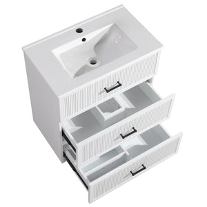 English Elm 30 Inch Bathroom Vanity With Ceramic Sink - Modern Freestanding Storage Cabinet, 2 Drawers, White Finish W1550S00045