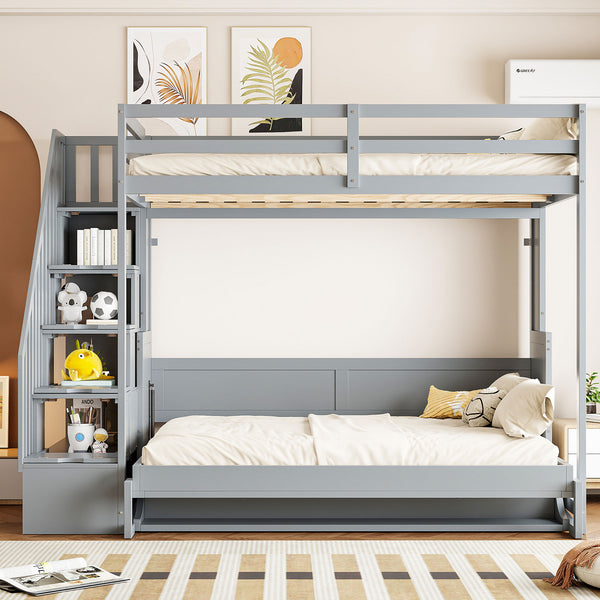 English Elm Full Over Murphy Bunk Bed with Hydraulic Lift Staircase Storage and Fold Away Desk LP000698AAE